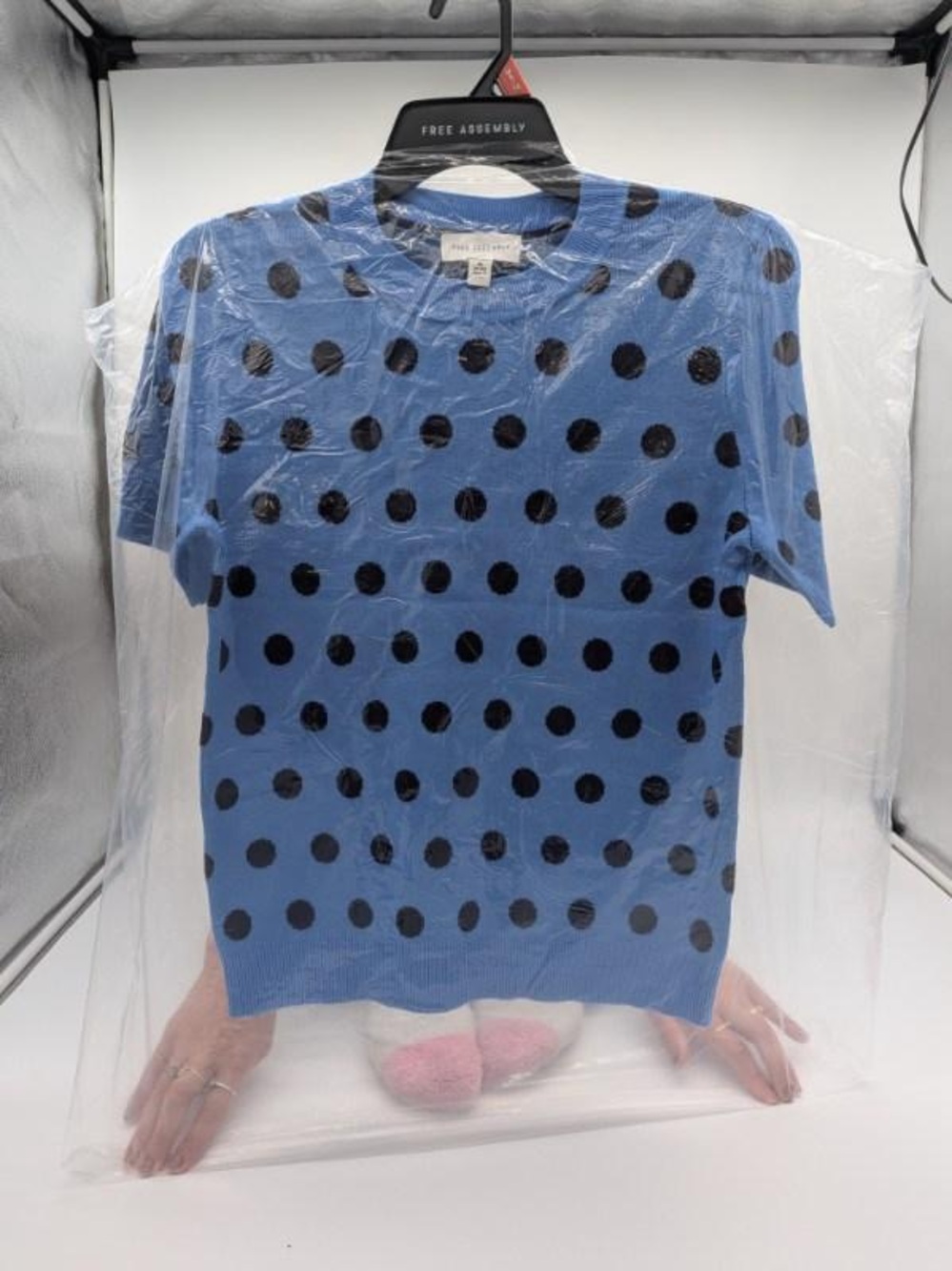 NWT - Free Assembly - Polka Dot Short-Sleeve Knit Top - Blue/Black Womens M 8-10